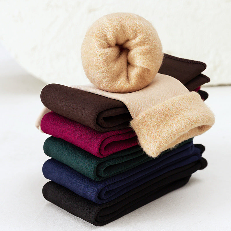 Socks women's mid-calf warm floor socks men and women's solid color confinement sleep socks autumn and winter fleece-lined thick snow socks