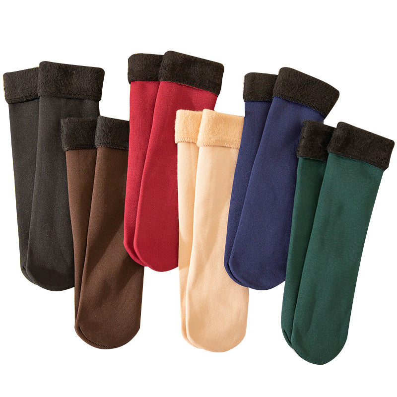 Socks women's mid-calf warm floor socks men and women's solid color confinement sleep socks autumn and winter fleece-lined thick snow socks
