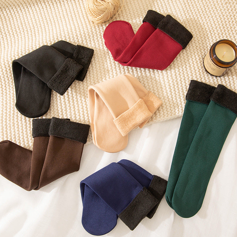 Socks women's mid-calf warm floor socks men and women's solid color confinement sleep socks autumn and winter fleece-lined thick snow socks